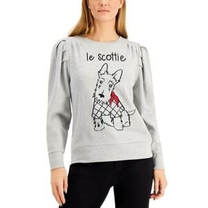Charter Club Petite Cotton Scottie Dog Sweater Heather Storm PS
